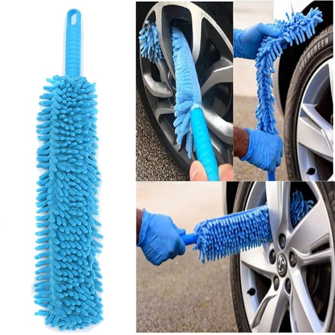 Double-Sided Microfiber Car Wheel Brush - 21" Flexible Chenille Duster for Alloy Rims, Scratch-Free Brake Dust Cleaner with Long Handle