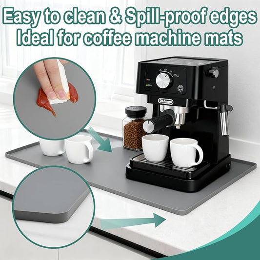 Silicone Coffee Mat, 24"X16" Heat-Resistant,Eco-friendly,Hygienic Drying Pad,Leak-Proof and Non-Slip,Removable Silicone Mat with Concave and Convex Design,(Gray 24X16)