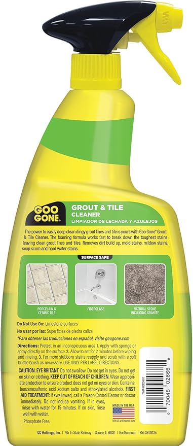 Goo Gone Grout & Tile Cleaner - 28 Ounce - Removes Tough Stains Dirt Caused By Mold Mildew Soap Scum and Hard Water Staining - Safe on Tile Ceramic Porcelain