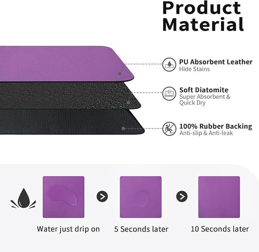 HotLive Dish Drying Mat for Kitchen Counter, Heat Resistant Drainer Mats with Non-slip Rubber Backed, Hide Stain Kitchen Super Absorbent Draining Mat, Easy to Clean Dish Rack Pad, Purple 16"x18"