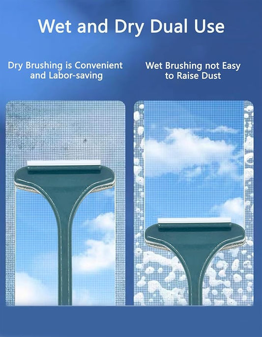 2 in 1 Window Screen Cleaning Brush, Double Sided Wet & Dry Dual Use,Extendable Handle Multifunctional Brush, Pet Hair Remover for Furniture&Carpet(Green White)