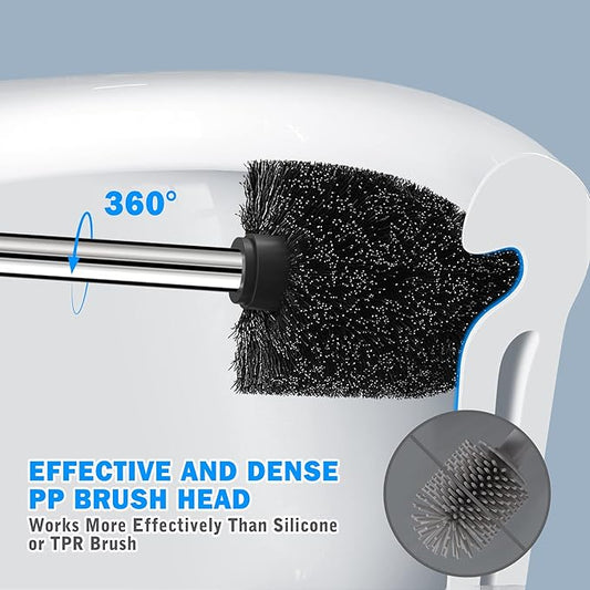 Toilet Brush and Holder, Toilet Brush with 304 Stainless Steel Long Handle, Toilet Bowl Brush for Bathroom Toilet-Ergonomic, Elegant,Durable