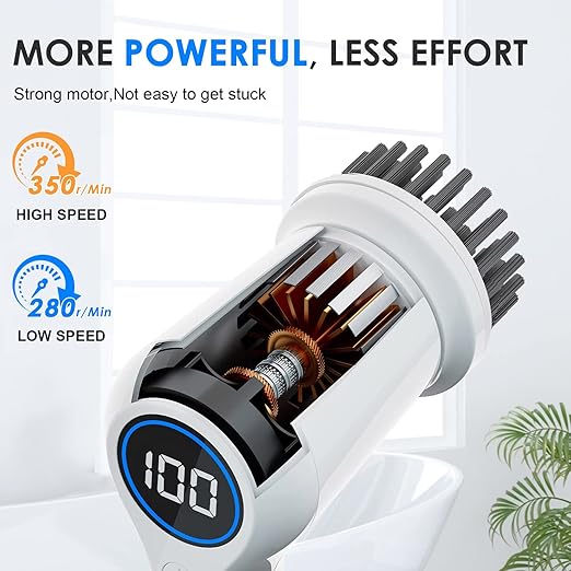 Electric Spin Scrubber, Power Cleaning Brush Shower Scrubber with Digital Display and 4 Replaceable Heads, 2 Adjustable Speeds, Electric Scrubber Brush for Cleaning Bathroom Tile Floor Bathtub Window