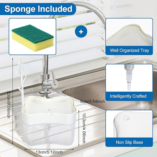New 2026 Version Premium Quality Dish Soap Dispenser - Countertop Kitchen Soap Dispenser, Sink Dish Washing Soap Dispenser 13 Ounces (Sponge Included)