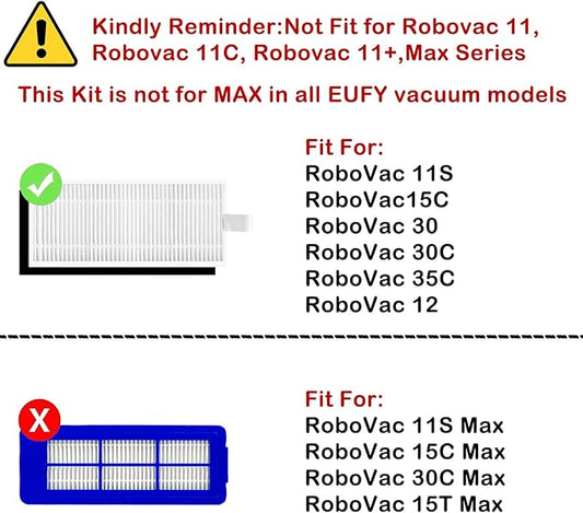 Replacement Parts Accessories Kit for eufy robovac 11S, 12, 15T, 15C, 25C, 30, 30C, 35C Slim Carpet Robotic Vacuum, 1 Roller Brush, 4 Filters, 4 Side Brushes, 1 Pre Filter, 1 Cleaning Brush