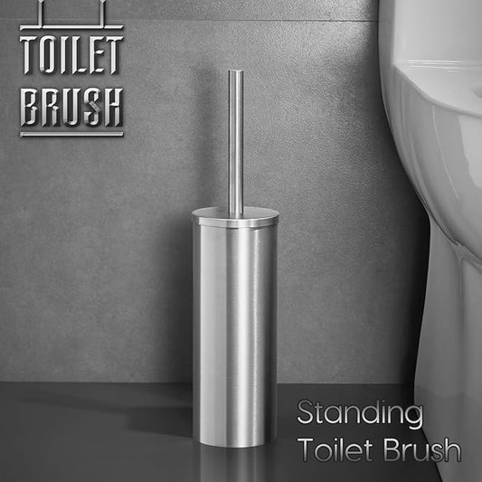 Toilet Bowl Brush Stainless Steel Toilet Brush and HolderSet Toilet Cleaning Brushes Toilet Brushes Holders Toilet Scrubber Brush Accessories to Clean (Brushed)