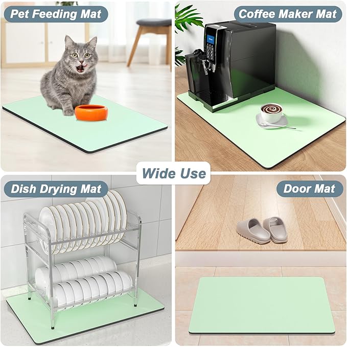 Rnivvi Coffee Mat, 16" x 24" Coffee Bar Mats for Espresso Machine Station Accessories and Organizer, Hide Stain Rubber Backed Absorbent Dish Drying Pad for Kitchen Counter, Cute Bar Decor Pad, Green