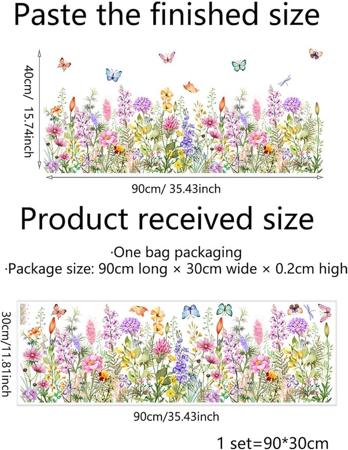 Wildflower Wall Decals Peel & Stick Floral Wall Art - Removable Flower Wall Stickers for Girls Bedroom Nursery Living Room DIY Home Decor with Butterflies Vines Daisies