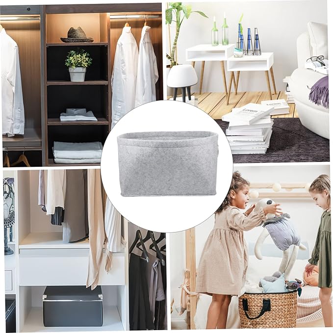 Hemobllo Felt Storage Basket Large Capacity Multi Purpose Organizer for Clothes and Sundries Lightweight Laundry Hamper for Home Bathroom Bedroom Light Gray