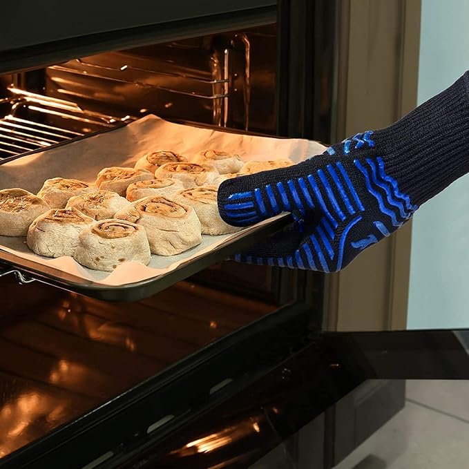 BBQ Gloves, 1472°F Extreme Heat Resistant Grill Gloves, Non-Slip Food Grade Silicone Oven Mitts Gloves for Kitchen, Cooking, Barbecue, Baking, Smoker (9inch)