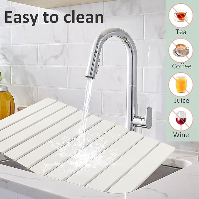 Large Stone Dish Drying Mat for Kitchen Counter, 24"×16" Collapsible Quick Drying Dish Mat, Eco-friendly, Ultra Absorbent Diatomaceous Earth Mats for Dishes Cookware Cups, Match Any Countertop