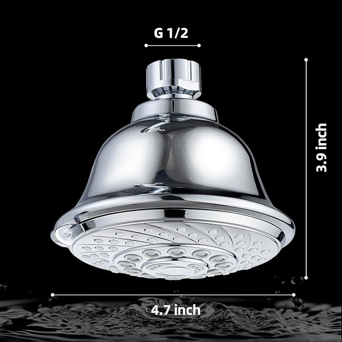 High Pressure Shower Head, 5-Spray Mode Adjustable Showerhead with 4-Inch Round Head, High Flow Handheld Shower for Low Water Pressure, Easy Install & Clean, Round Chrome