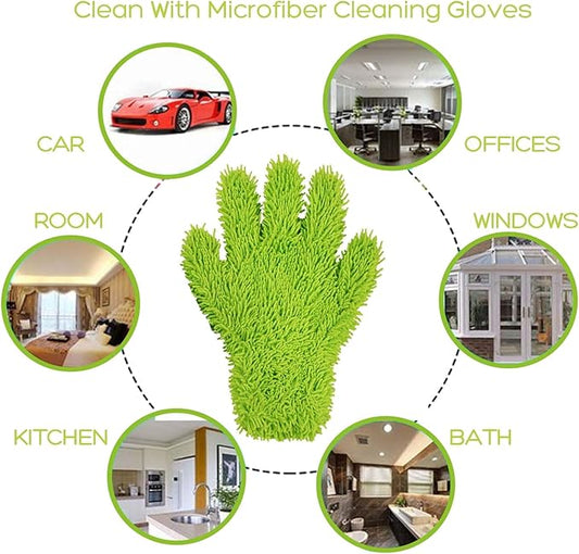 Microfiber Dusting Glove for Kitchen and Home by Scrub-it - Car, Furniture & Window Cleaning Gloves - Cuts Through Dirt Without Using Chemicals - Perfect for Stainless Steel Dusting -2 Pack (Green)