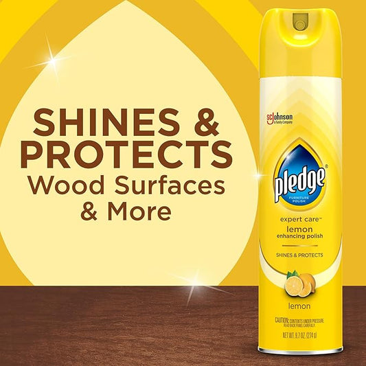 Pledge Enhancing Polish Spray, Wood Furniture & Stainless Steel Polish, Remove Dust and Fingerprints, Fast Shine and Protect, Prevent Scratches & Knicks - Lemon Scent, 9.7oz, Pack of 2