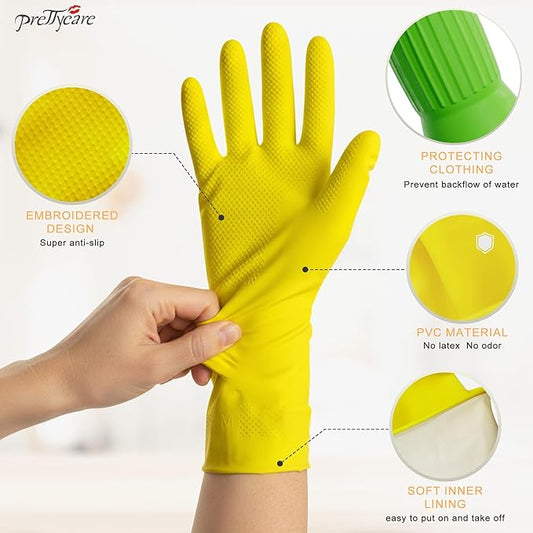 PrettyCare 2 Pairs Rubber Cleaning Gloves long & short for Household - Reusable Dishwashing Gloves for Kitchen, Flexible Long-lasting