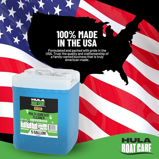 Hula Multi-Surface Cleaner — EVA Foam, Vinyl, and Carpet, 5 Gallon — Bulk Marine Interior Cleaner for Detailers and Fleets, Biodegradable, Made in USA