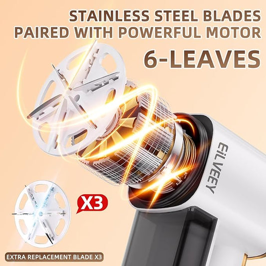 EiLVEEY Rechargeable Lint Remover, Fabric Shaver Fuzz Remover, Sweater Shavers with 6-Leaf Blades, 3-Speeds Digital LED Display to Remove Pilling for Clothing and Furniture, Lint Ball, White