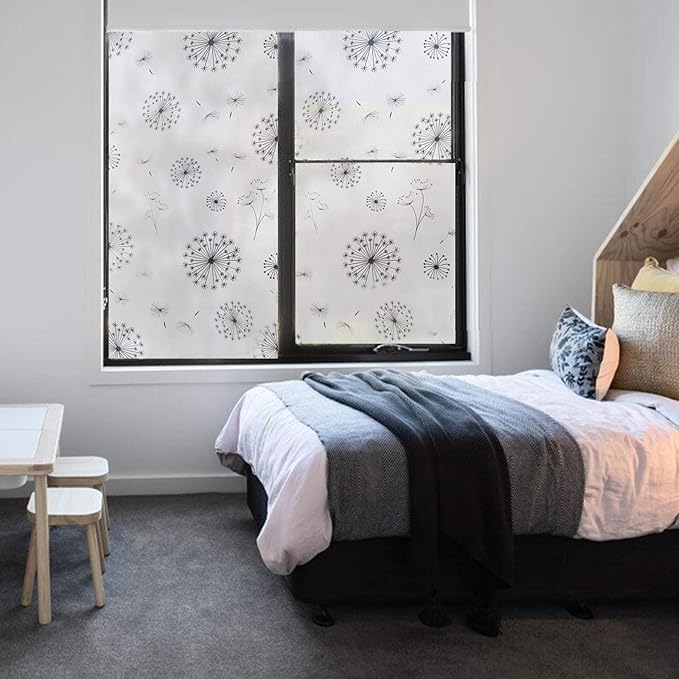 FILMGOO Window Privacy Film 4D Decorative Stained Glass Window Sticker Non-Adhesive(Dandelion,35.4 Inch x 13.1 Feet)