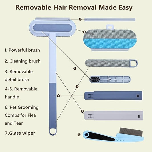 Multifunctional Pet Hair Removal Tool for Sofas,Carpets,Car Seats,Clothes,4 in 1 Reusable Pet Hair Remover Brush Combines Hair Removal Brush, Window Scraper, Crevice Tool