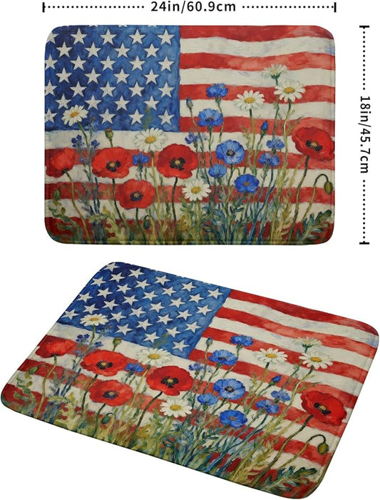Patriotic American Flag Dish Drying Mat for Kitchen Counter 18x24 4th of July Red Blue White Floral Rustic Absorbent Reversible Microfiber Drying Mats Kitchen Countertop Protector Dishes Drainer Pad
