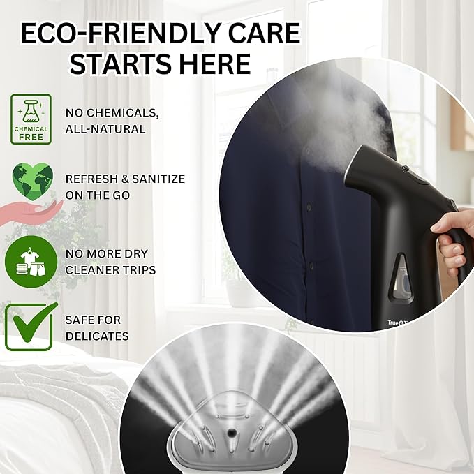 True & Tidy Compact Handheld Garment Steamer for Clothes, Travel Steamer with Stainless Steel Nozzle, 800 watts, Black