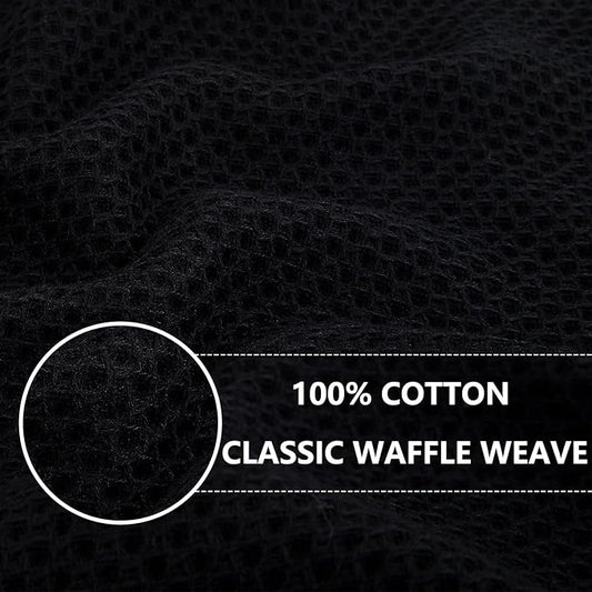 Homaxy 100% Cotton Waffle Weave Kitchen Dish Towels, Ultra Soft Absorbent Quick Drying Cleaning Towel, 13 x 28 Inches, 18-Pack, Black