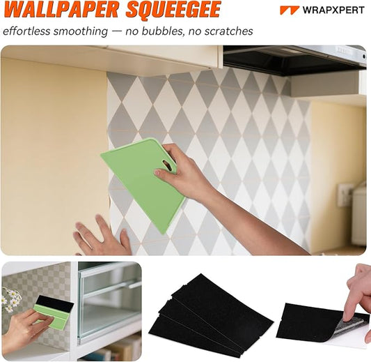 WRAPXPERT Wallpaper Smoothing Tools, Wallpaper Tools for Peel and Stick, with Smoothing Brush, Smoother Squeegees, Wall Paper Kits for Adhesive Contact Paper, Backsplash Tile, Countertop Film Applying