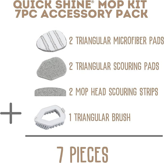 Quick Shine 7-Piece Accessory Pack – Includes 2 Triangular Pads, 2 Scour Pads, 2 Scour Strips & 1 Scrub Brush | Compatible with All-in-One Mop Kits | Reusable Floor Cleaning Set