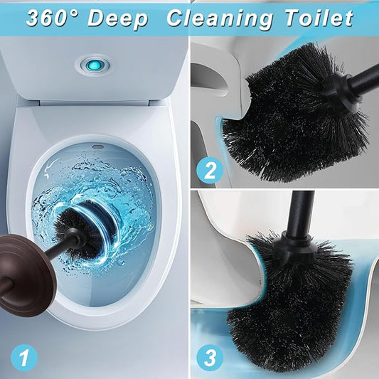 Bronze Toilet Brush and Holder Set,304 Stainless Steel Toilet Bowl Brush and Holder for Bathroom,Heavy Duty Toilet Brush,Durable Scrubbing Bristles,Splash Resistant,Long Handle