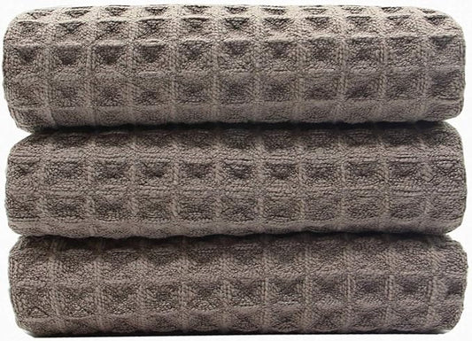 Waffle Weave Thick Microfiber Dish Drying Towels Absorbent Tea & Hand Towel Lint Free 16x24 Inch 3 Pack Gray