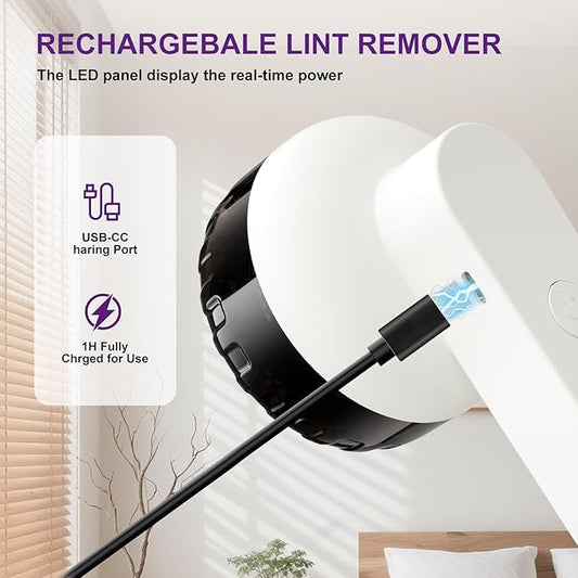 Fabric Shaver and Lint Remover, Rechargeable YOUNKKEE Electric Lint Remover, Quickly Removes Pills Without Damaging Clothes, Suitable for Clothing, Sweaters, Blankets, Sofas, and Pillows (White)