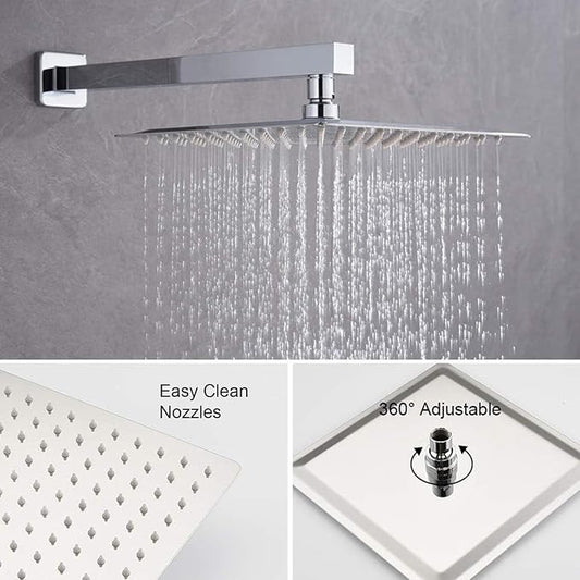 KOJOX Shower System with High Pressure 10 Inch Rainfall Shower Head, Handheld Shower head and Shower Faucet Trim, Rain Mixer Shower Set Wall Mounted Chrome(Valve Include)