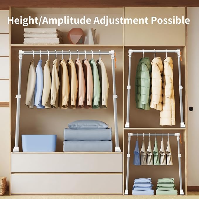 Foldable Adjustable Closet Rod,20.86-35.43in Width Aluminum Clothes Hanging Rod,Portable Drying Rack for Closet Storage RV Laundry Small Space,Tool-free installation,Heavy Duty Tension Rod