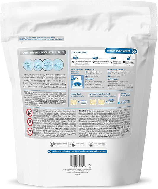 Method Laundry Detergent Packs; Fragrance Free + Clear; Stain Remover that Works in Hot & Cold Water; 42 Packs per Bag; 2 Pack (84 Loads); Packaging May Vary