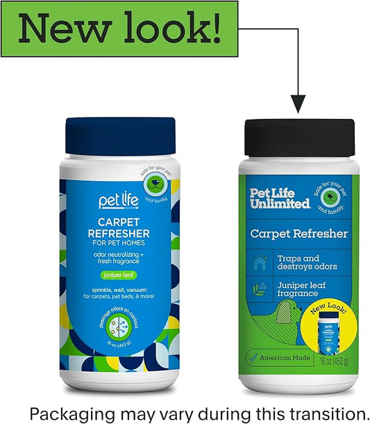 Pet Life Unlimited Carpet Deodorizer Powder, 16 oz, Strong Pet Odor Eliminator & Carpet Freshener, Plant-Based Juniper Leaf Scent, Pet Safe (Pack of 3)