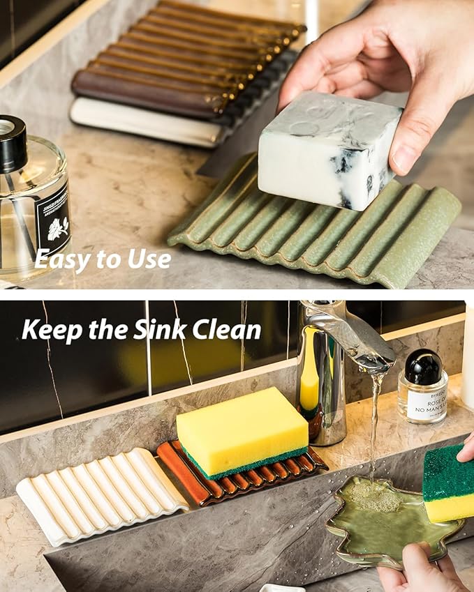 Zoeeker Soap Holder, Ceramic Bar Soap Dishes Soap Saver for Bathroom, Shower, Sink, Kitchen, Countertop, Bath Tub, Keep Soap Bars Dry, White