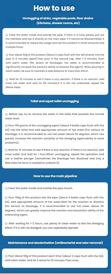 Sink and Drain Cleaner, Portable Powerful Pipe Cleaner, Cleaner Powder, Multi-Functional Foaming Pipe Unclogger, for Kitchen and Bathroom, Fast Acting Clog Remover (6)