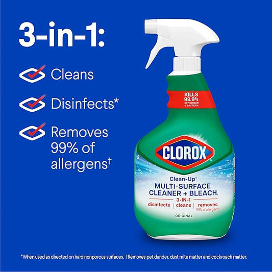 Clorox Clean-Up Multi-Surface Cleaner with Bleach, Original, Spray Bottle, 32 Fl Oz., Pack of 3