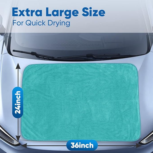HOMEXCEL Professional Car Drying Towel (36"x 24") with Twisted-Loop Technology, 1200GSM for a Streak-Free Finish – Microfiber Towels for Cars, Trucks, SUVs, RVs and Motorcycles, Lake Green