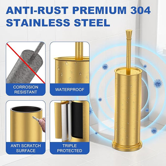 Toilet Brush and Holder Set:304 Stainless Steel Heavy Duty Toilet Bowl Brush,Removable Inner Bowl and Splash Protection,Bathroom Toilet Brush-Dense Bristles for Through Cleaning