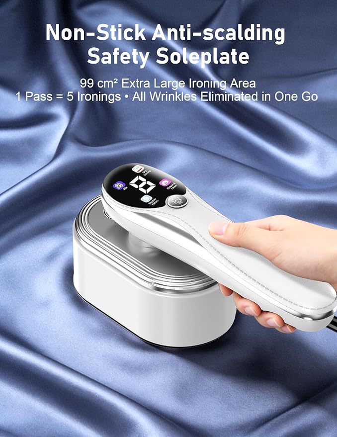 Travel Steamer for Clothes, 1200W Portable Handheld Steamer for Clothes, Portable Steam with LCD Display, 10s Fast Heat-Up, 2-in-1 Powerful Wrinkle Remover for Home & Travel (White)