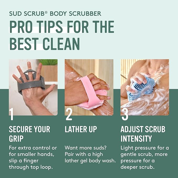 Sud Scrub® Antimicrobial Silicone Body Scrubber, Exfoliating Body Brush for Sensitive Skin, Antibacterial Shower Scrubber for Body, Bathroom Essentials for Men & Women, Mint