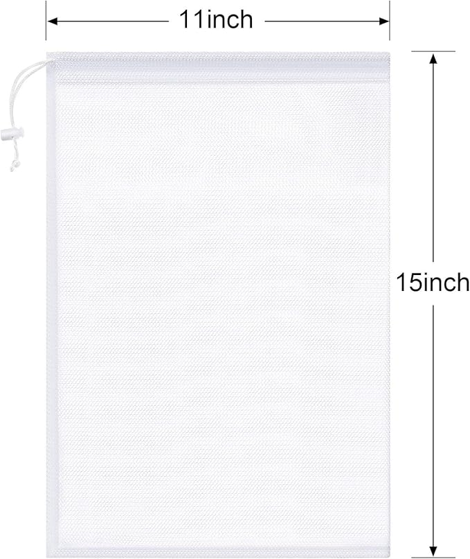 Frienda 6 Pieces Mesh Stuff Sack, 11 x 15 Inch Durable Nylon Drawstring Laundry Bag for Rinsing Beach Toys, Seashell Collecting, Mesh Bags and Travel(White)
