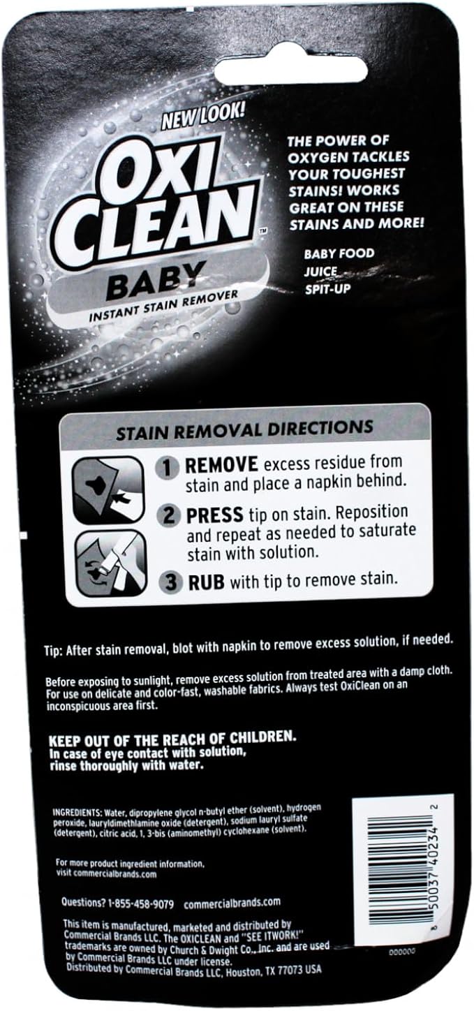 OxiClean Baby Instant Stain Remover Pen Twin Pack, 0.75 oz Each, On-the-Go for Diaper Bags, Gentle Formula for Baby Clothes, Food Formula and Spit-Up Stains, Travel-Friendly
