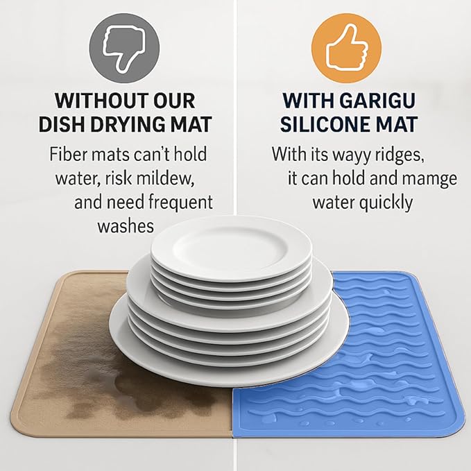 Silicone Drying Mat 16 × 12 – Royal Blue Non-Slip Sink Mat for Kitchen Counter, Heat-Resistant Food-Grade Dish Pad, Easy-Clean Multipurpose Drawer Liner (Royal Blue, 16" x 12")
