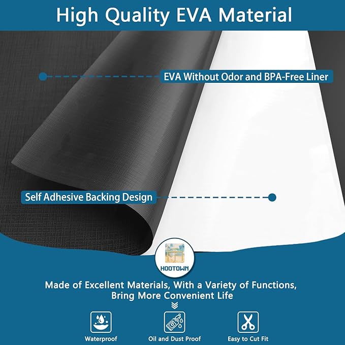 Self Adhesive Shelf Liner, Peel and Stick Drawer Liner Waterproof Contact Decor Liner with Grain Texture for Kitchen Walls Cabinets, Bedroom Classroom, Cover Book (Black, 17.5 x 236.2 inches)