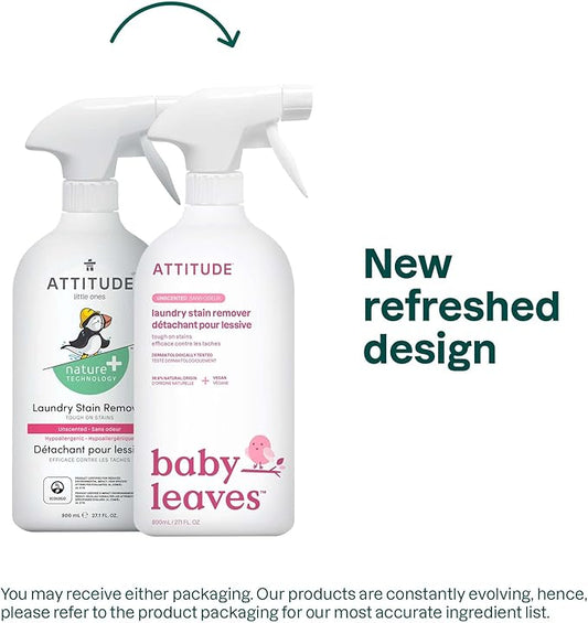 ATTITUDE Baby Laundry Stain Remover, Plant and Mineral-Based Ingredients, Vegan and Cruelty-free Household Products, Unscented, 27.1 Fl Oz