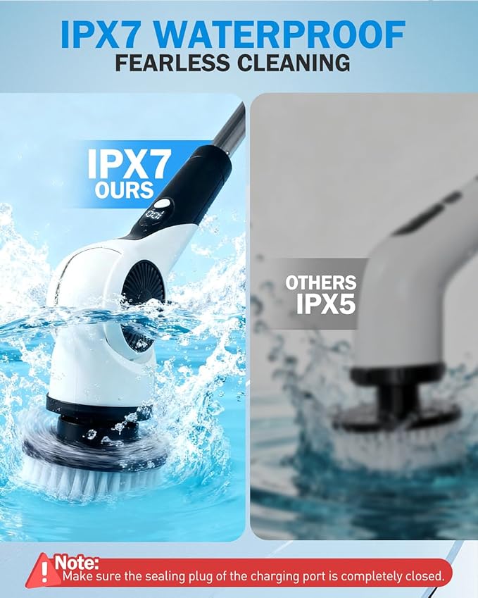 Electric Spin Scrubber, 3-Speed Shower Scrubber with Long Handle & 10 Replaceable Brush Heads, Cordless Shower Cleaner Brush with 90 Mins Runtime & Full-Body IPX7 Waterproof for Bathroom Kitchen