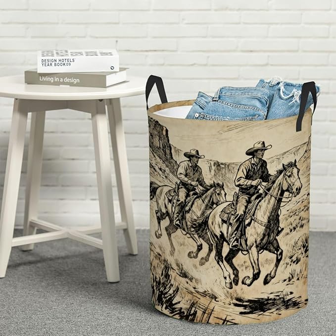 Kids Laundry Hamper Basket - Large Nursery Baby Hamper with Handle for Boys Girls Collapsible Clothes Baskets Organizer Toy Storage Bin Room Decor(West Cowboy)