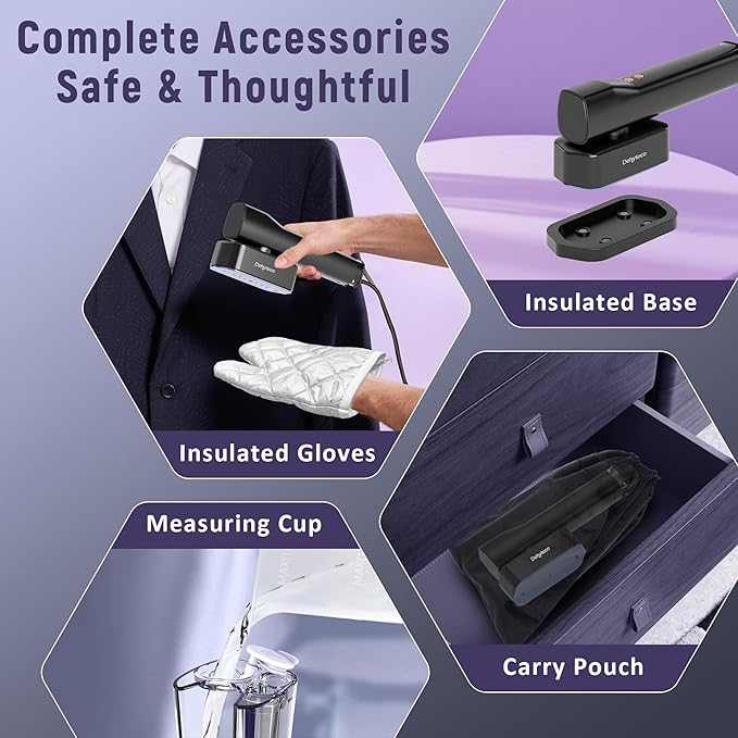 Travel Steamer & Iron 2 In 1, Dual Voltage 100V-240V Handheld Steamer for Clothes, Button Ironing Friendly Design, Portable Steamers for Global & Europe Travel, 7.2FT Power Cord with Safe Switch
